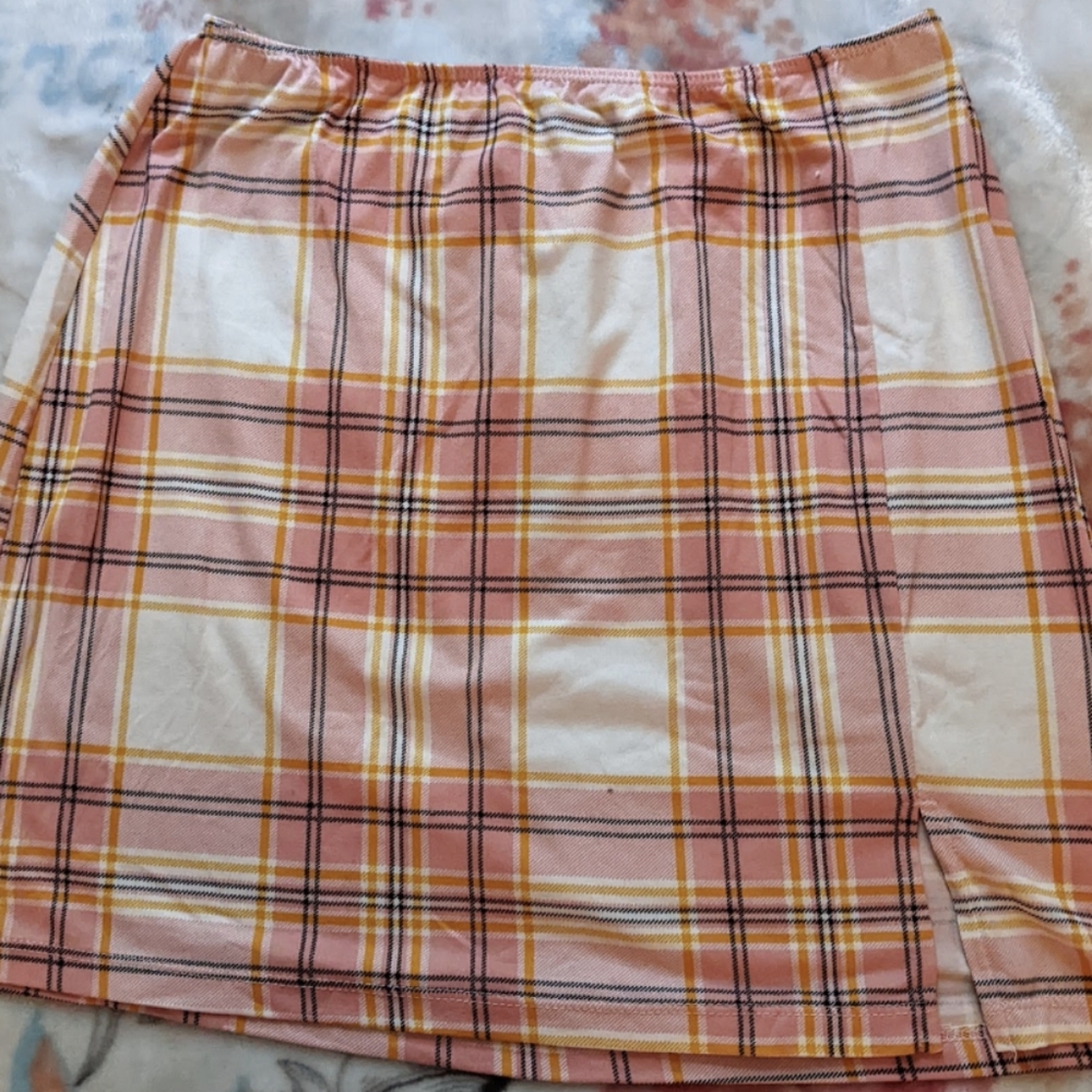 Pink plaid skirt